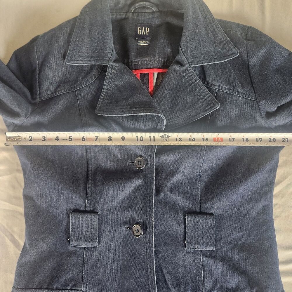 GAP Womens Navy Blue Trench Coat Jacket Size L Cotton Blend Button Front - Picture 8 of 10
